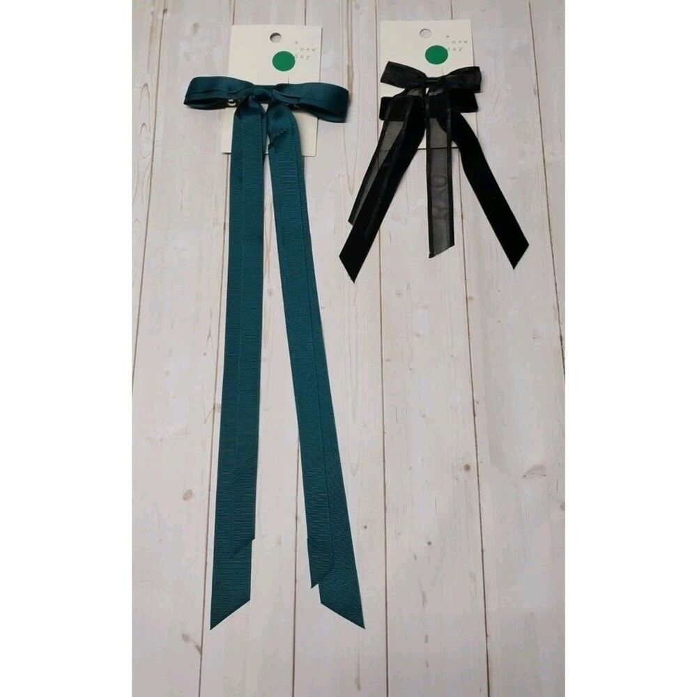 2 Pack A New Day Hair Bow Barrettes Green, Black Velvet Brand New READ DESCRIPTI